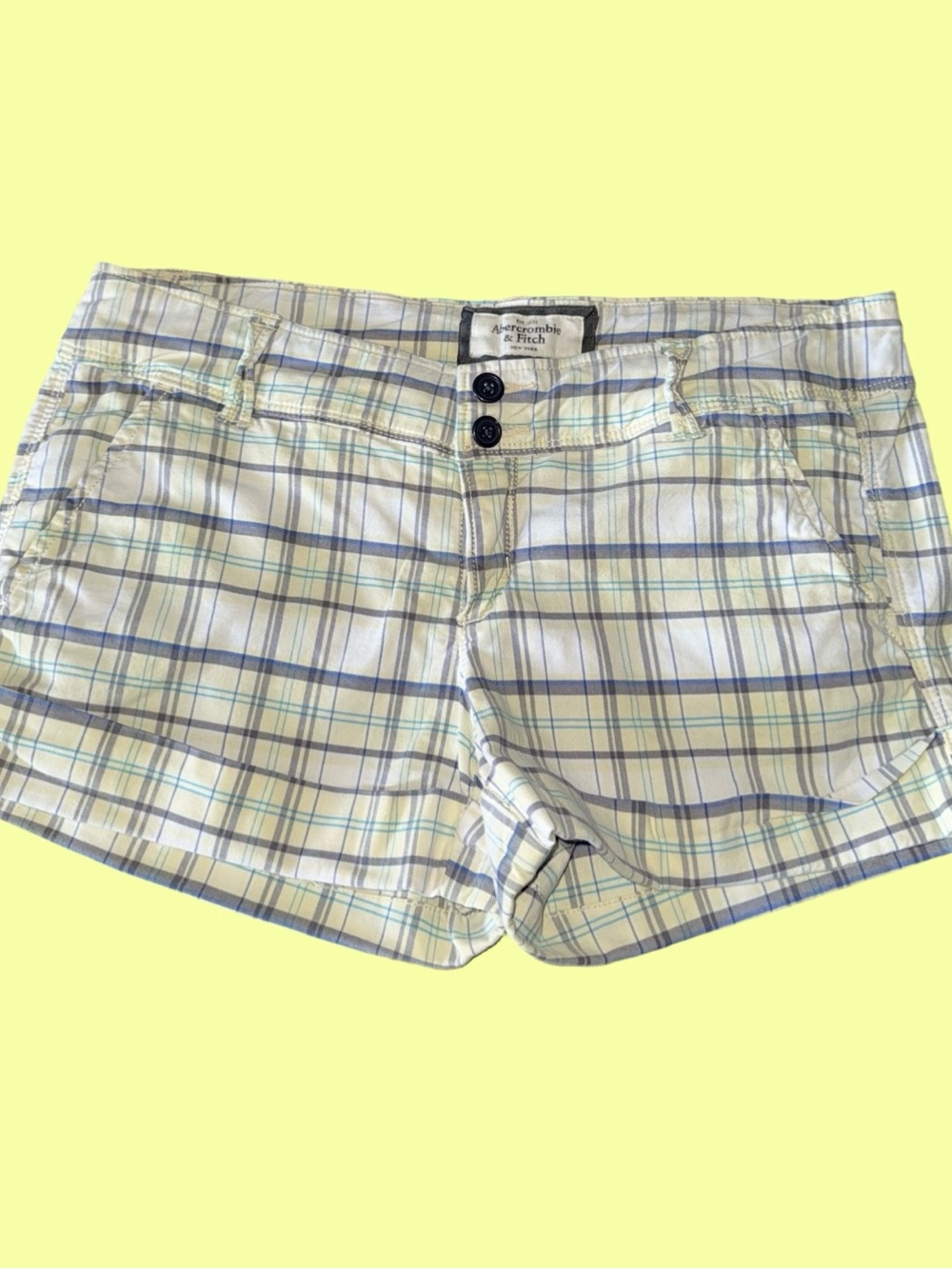 Abercrombie & Fitch Plaid Cotton Shorts - White, Blue, Green